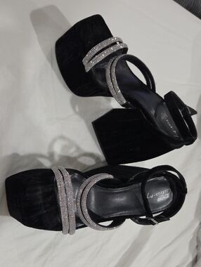 Circus NY by Sam Edelman Black Velvet Rhinestone Platform Sandals